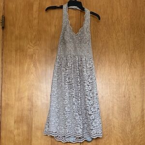 David’s Bridal Lace Halter Dress in neutral ethereal pale taupe Sz 2